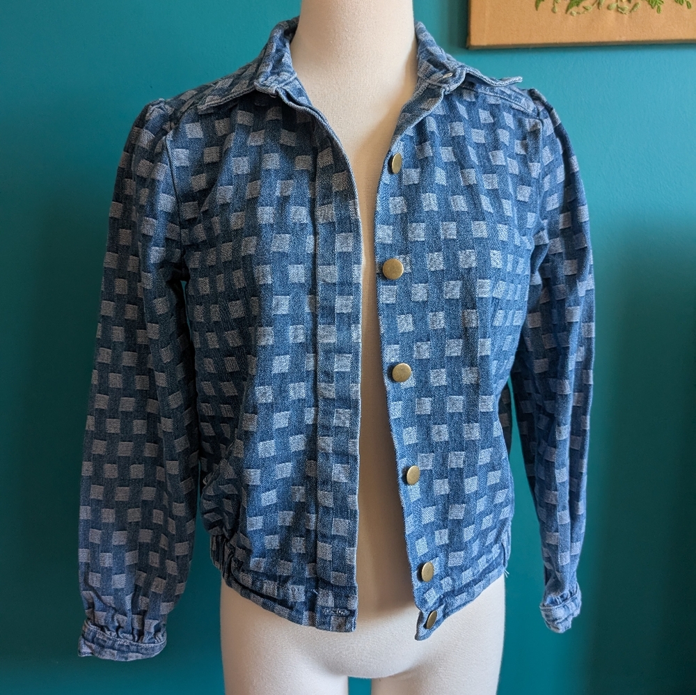 Molly Bracken checkered denim chambray jean jacket shacket size xs